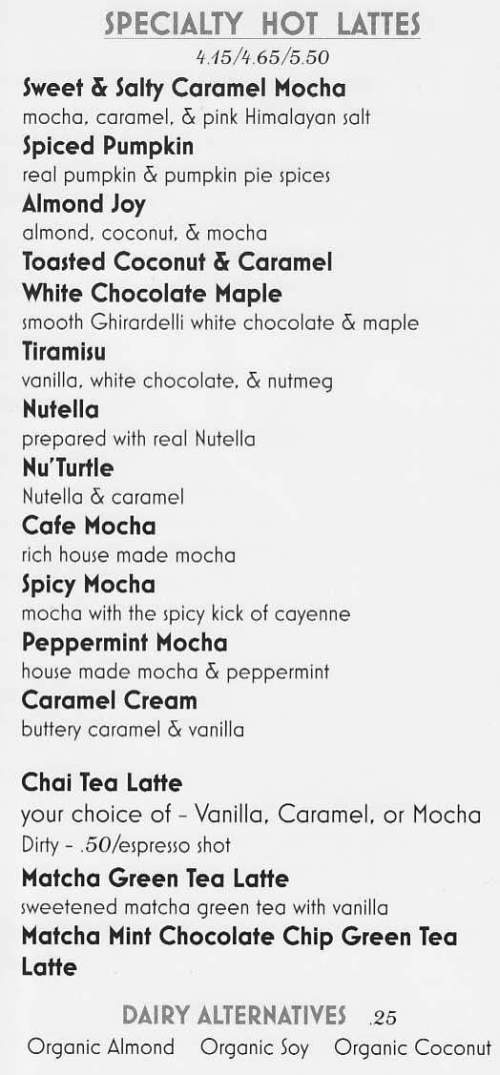 Page 1 of menu, The Dalai Java in Canandaigua, NY