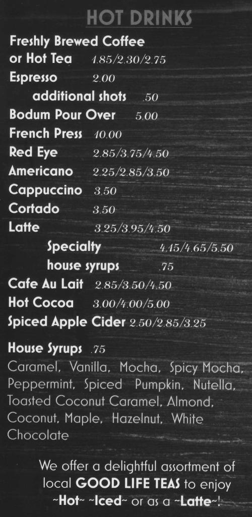 Page 2 of menu, The Dalai Java in Canandaigua, NY