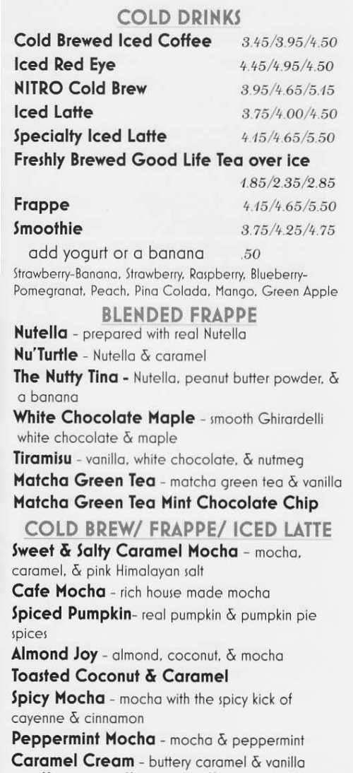 Page 3 of menu, The Dalai Java in Canandaigua, NY