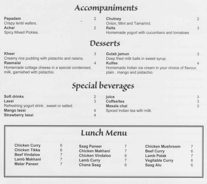 Page 3 of menu, Flavors Indian in Canandaigua, NY