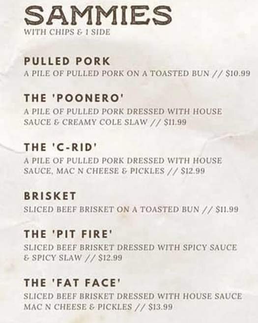 Page 1 of menu, FLX BBQ Canandaigua, NY