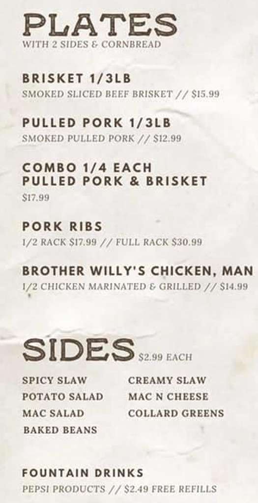 Page 2 of menu, FLX BBQ Canandaigua, NY