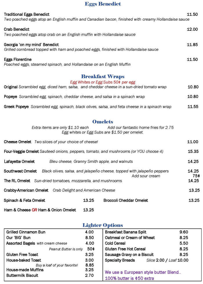 Page 2 of menu, Lafayette Restaurant in Canandaigua, NY