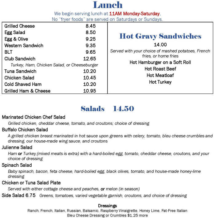Page 3 of menu, Lafayette Restaurant in Canandaigua, NY