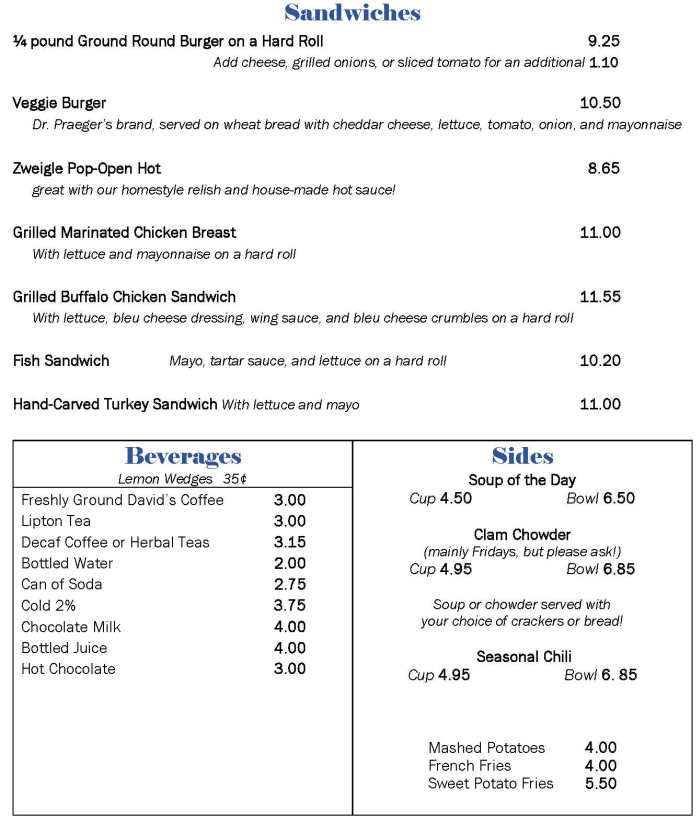 Page 4 of menu, Lafayette Restaurant in Canandaigua, NY