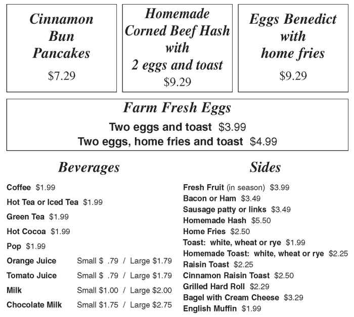 Page 2 of menu, Patty's Place in Canandaigua, NY