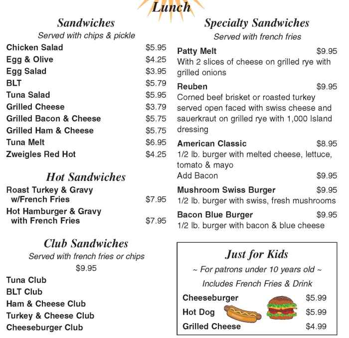 Page 3 of menu, Patty's Place in Canandaigua, NY