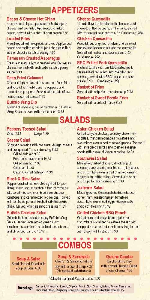 Page 1 of menu, Peppers Deli & Pasta Canandaigua, NY