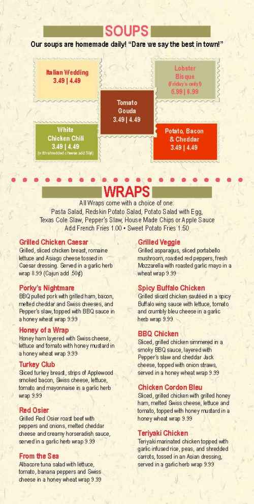Page 2 of menu, Peppers Deli & Pasta Canandaigua, NY