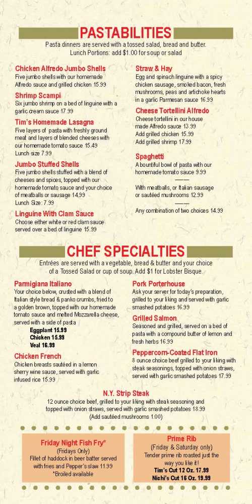Page 4 of menu, Peppers Deli & Pasta Canandaigua, NY