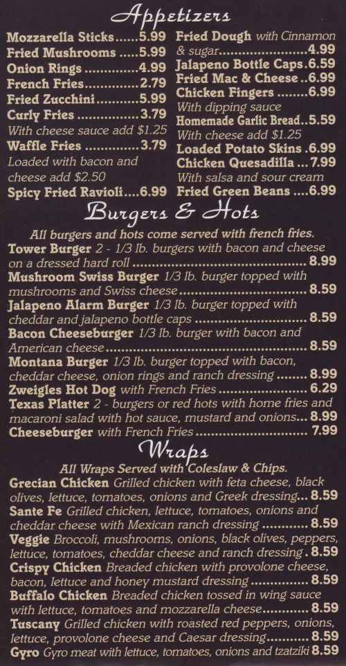 Page 2 of menu, Pizano's Pizza in Canandaigua, NY