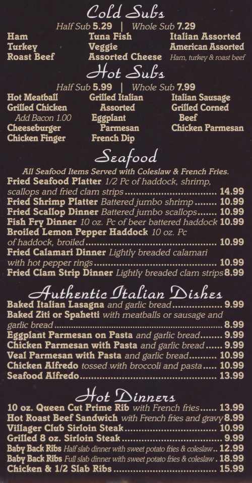 Page 4 of menu, Pizano's Pizza in Canandaigua, NY