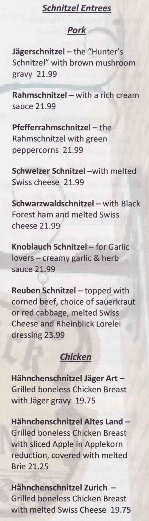 Page 2 of menu, Rheinblick German Canandaigua, NY