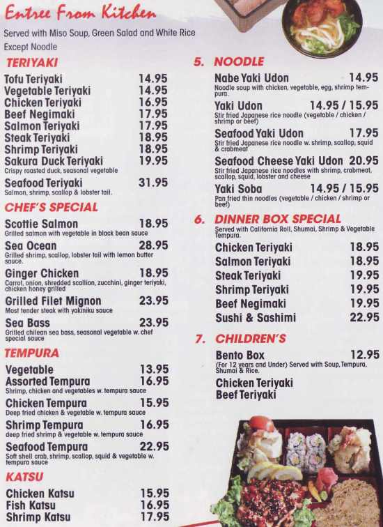 Page 6 of menu, Sakura Japanese Canandaigua, NY